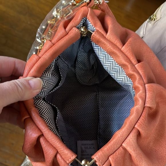 Gathered top - Pumpkin color - vegan leather satchel or crossbody with chain - Picture 6 of 7